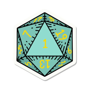 Doğal 1 D20 zar atma etiketi