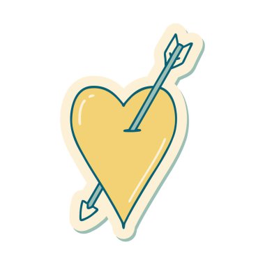 Okun ve kalbin geleneksel stiliyle dövme çıkartması