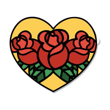 Geleneksel kalp ve çiçek stiliyle dövme çıkartması.