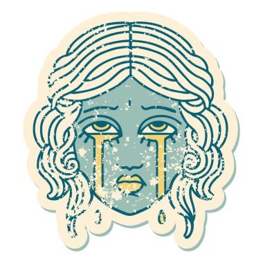 İkonik ıstıraplı dövme stili kadın yüzü ağlaması.