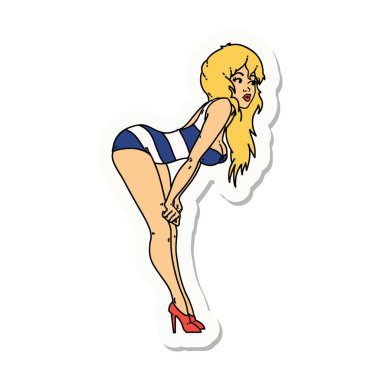 Geleneksel stil dövme çıkartması. Yüzme kostümlü bir kız resmi.