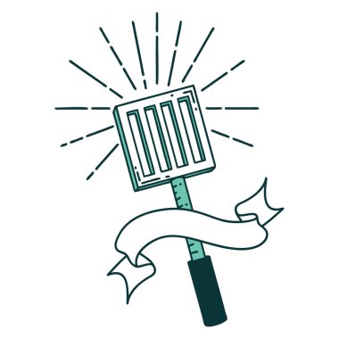 Dövme stili mutfak spatulası ile parşömen afişi