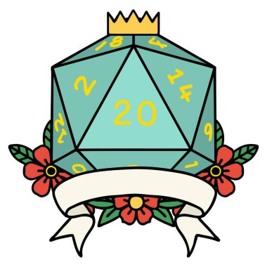 Retro Dövme Biçimi Doğal 20 kritik vuruş D20 zar atma