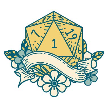 Retro Dövme Biçimi Doğal bir d20 zar atma