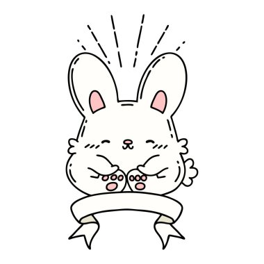 Dövme stili mutlu tavşan dövmeli parşömen.