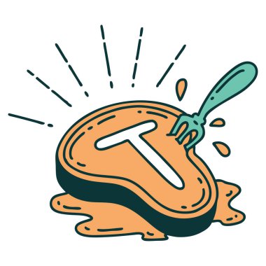 Geleneksel bir dövme stili biftek ve çatal.