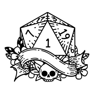 Siyah ve Beyaz Dövme çizim Biçimi Doğal D20 zar atma