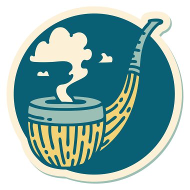 Geleneksel sigara piposu stiliyle dövme çıkartması.