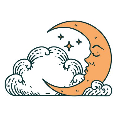 Hilal ay ve bulutların ikonik dövme şekli