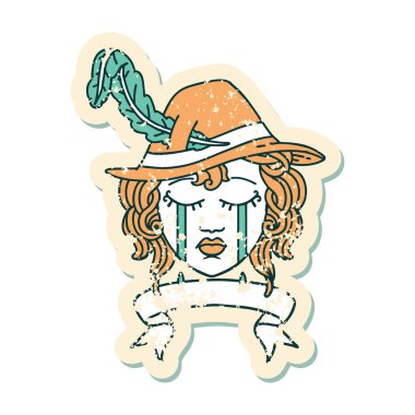 Retro Dövme Biçimi Sancakla ağlayan insan ozanı