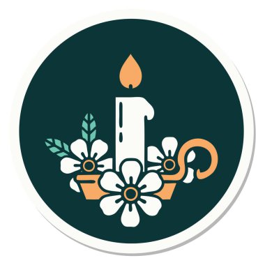 Geleneksel bir mum tutacağı stiliyle dövme çıkartması