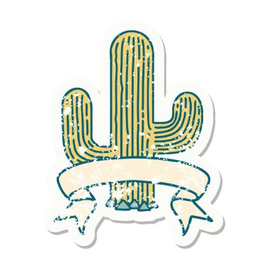 Üzerinde kaktüs bayrağı olan eski bir çıkartma.