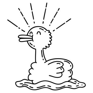 Geleneksel siyah çizgili dövme yüzen ördek çizimi