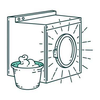 Geleneksel dövme tarzı çamaşır makinesinin çizimi