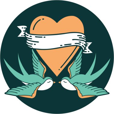 Kırlangıçların ikonik dövme şekli ve sancaklı bir kalp.