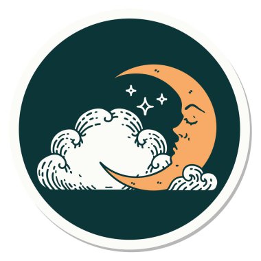 Hilal ve bulutların geleneksel stiliyle dövme çıkartması.