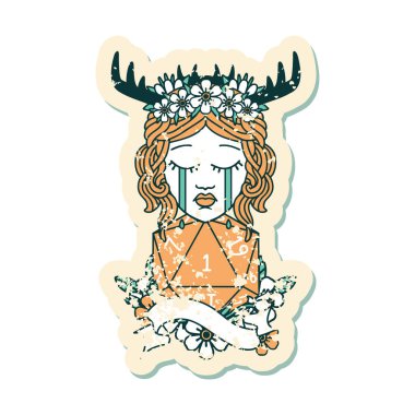 Retro Dövme Tarzı Ağlayan D20 doğal bir ruloyla insan Druid