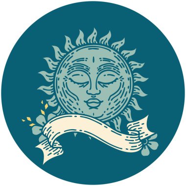 dövme stili simgesi ve güneş pankartı