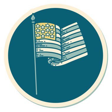 Amerikan bayrağının geleneksel stiliyle dövme çıkartması.