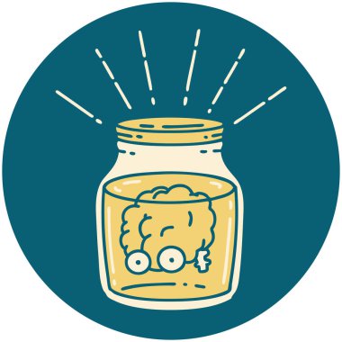 Kavanozda dövme stili bir beyin simgesi