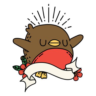 Dövme stili kanat çırpan robin ile kaydırma pankartı