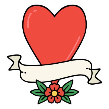 kalp ve bayrak şeklinde geleneksel bir dövme.