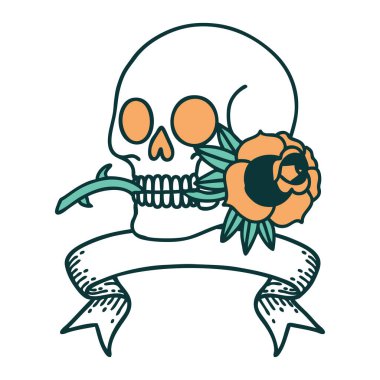 Geleneksel dövmeli kafatası ve gülle