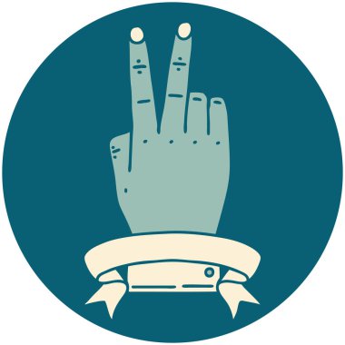 Retro Dövme Tarzı Zafer bayrak ile el hareketi