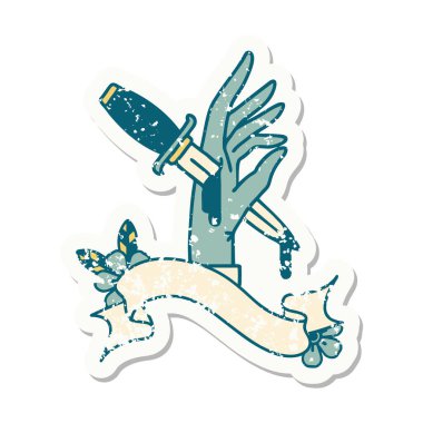 Elinde hançer bayrağı olan eski bir etiket.