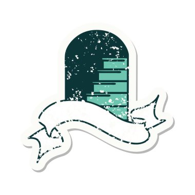 Eski bir çıkartma ve basamaklara açılan bir kapı.