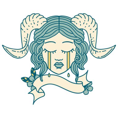 Retro Dövme Biçimi ağlayarak karakter yüzünü kaydırma pankartıyla kaplıyor