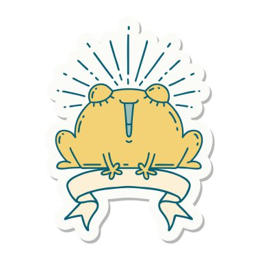 Dövme stili mutlu kurbağa çıkartması.