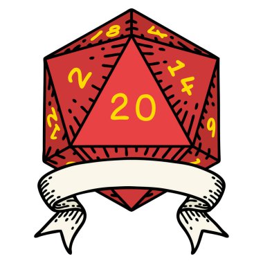 Retro Dövme Biçimi Doğal 20 kritik vuruş D20 zar atma