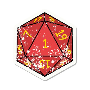 Doğal 1 D20 zar atımının grunge çıkartması