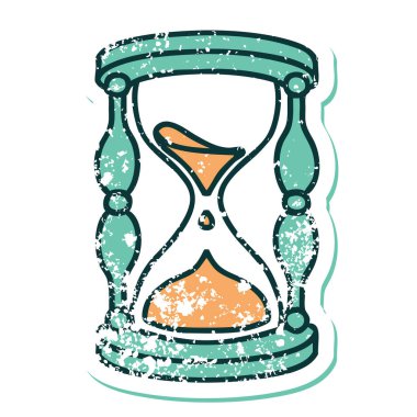 ikonik sıkıntılı sticker dövmeli bir saat camı görüntüsü