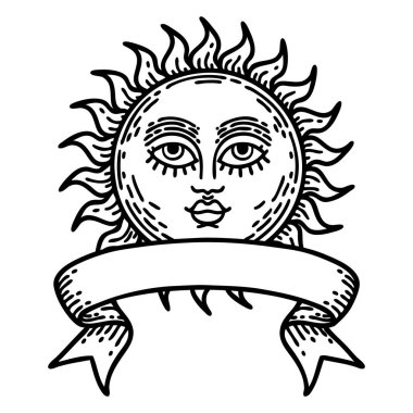 Yüzü güneşli geleneksel siyah çizgi dövmesi.