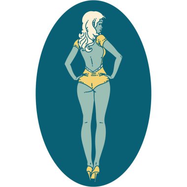 Geleneksel bikinili kız dövmesi.