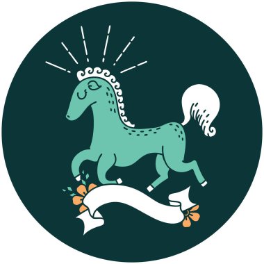 Dövme stili hoplayıp zıplayan bir aygır ikonu