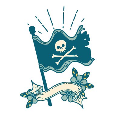 Dövme stili korsan bayrağı sallayan kaydırma pankartı