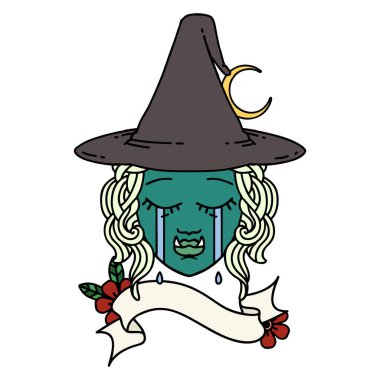 Retro Dövme Biçimi yarım ork cadı yüzü ağlıyor