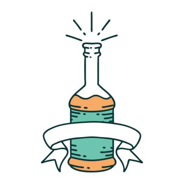 Dövme stili bira şişeli parşömen.