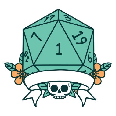 Retro Dövme Biçimi Doğal bir d20 zar atma