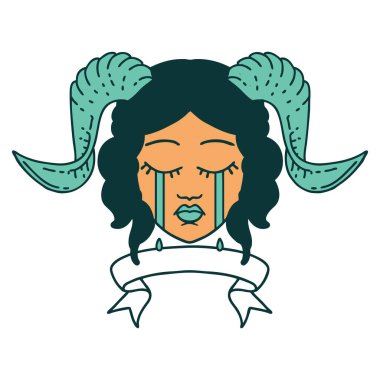 Retro Dövme Biçimi ağlayarak karakter yüzünü kaydırma pankartıyla kaplıyor