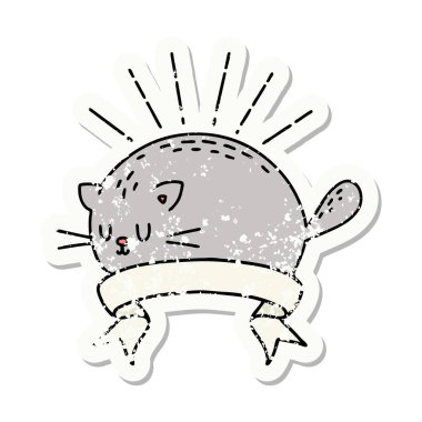 Dövme stili eski bir çıkartma. Mutlu bir kedi.