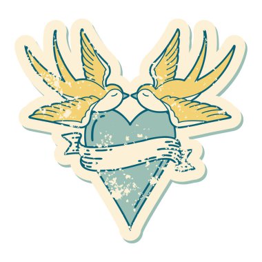 Kırlangıçların sembolik dövmesi ve sancaklı bir kalp.