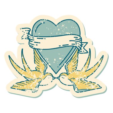 Kırlangıçların sembolik dövmesi ve sancaklı bir kalp.