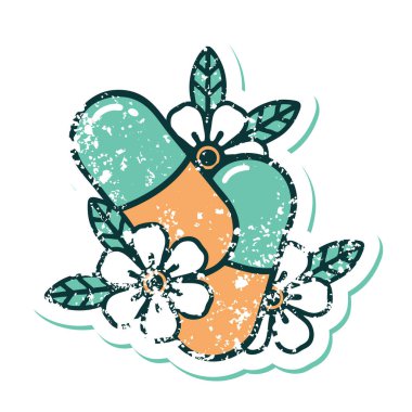 Hapların ve çiçeklerin sembolik depresif dövme şekli