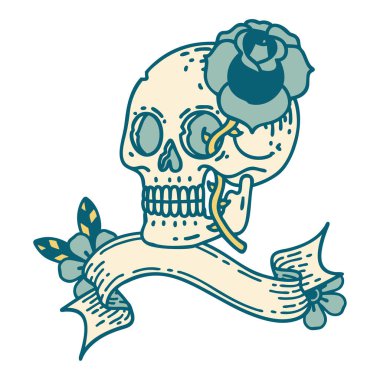 Geleneksel dövmeli kafatası ve gülle