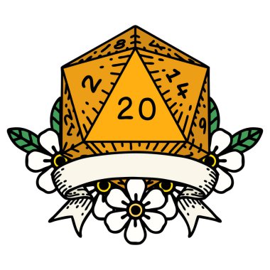 Retro Dövme Biçimi Doğal 20 kritik vuruş D20 zar atma