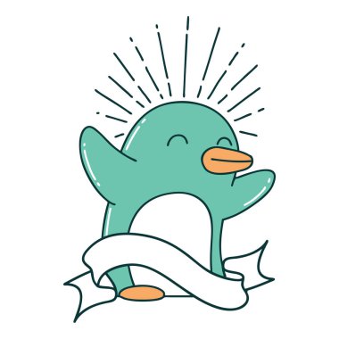 Dövme tarzı mutlu penguen dövmeli parşömen.